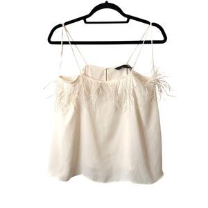 ZARA Feather Trimmed Blouse Ivory‎ Medium